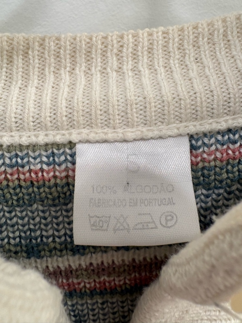 Vintage 90s White Fair Isle 100% Portuguese Cotton Knit Cardigan Size Small - Picture 2 of 9